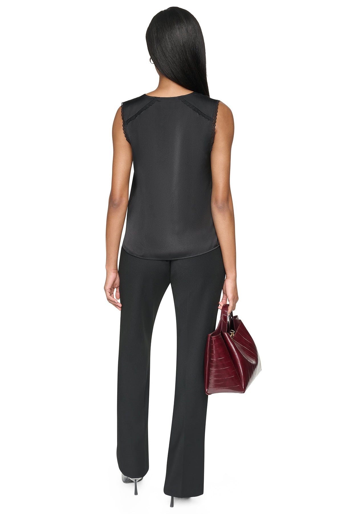 Black DKNY V-NECK BLOUSE