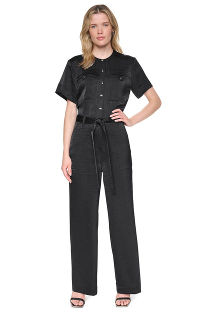 Black DKNY BUTTON FRONT UTILITY JUMPSUIT
