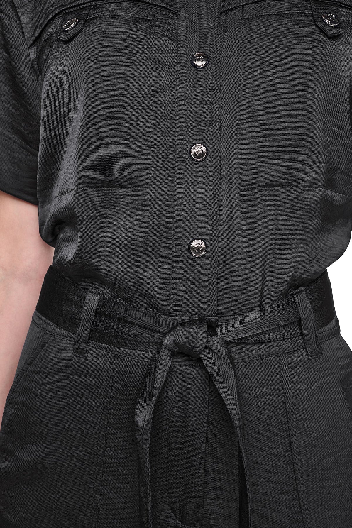 Black DKNY BUTTON FRONT UTILITY JUMPSUIT