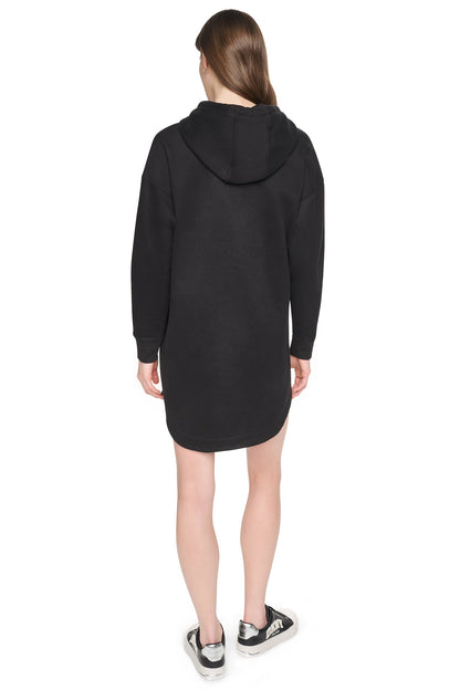 Black DKNY STRIPED MINI HOODIE DRESS