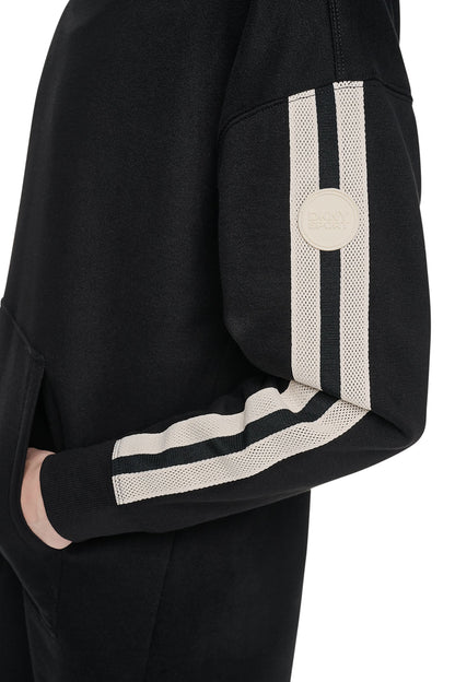 Black DKNY STRIPED MINI HOODIE DRESS