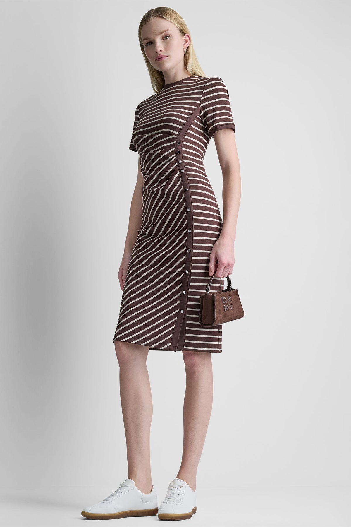 Java/Whitecap DKNY STRIPE MIDI SHEATH DRESS