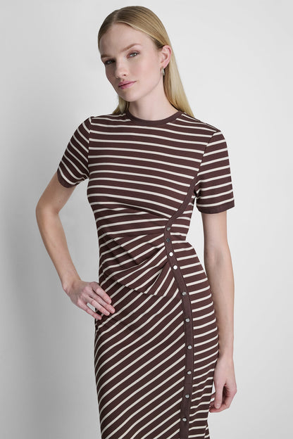 Java/Whitecap DKNY STRIPE MIDI SHEATH DRESS
