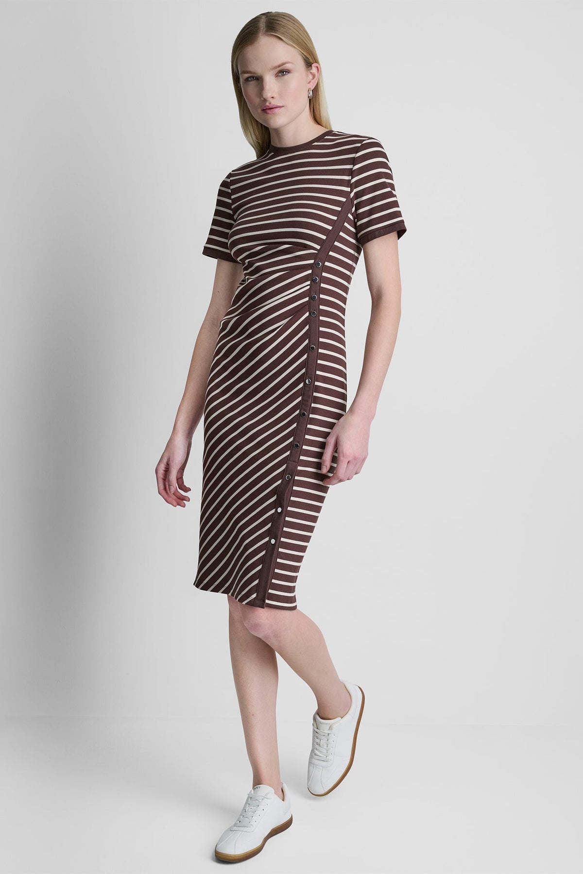 Java/Whitecap DKNY STRIPE MIDI SHEATH DRESS