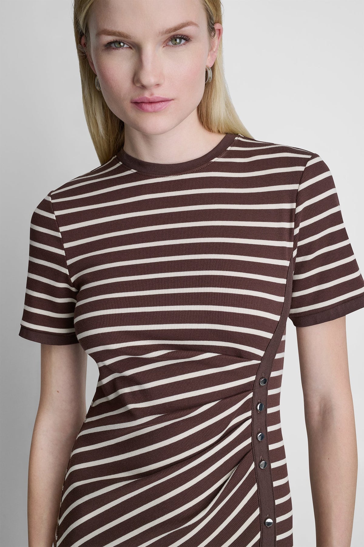 Java/Whitecap DKNY STRIPE MIDI SHEATH DRESS