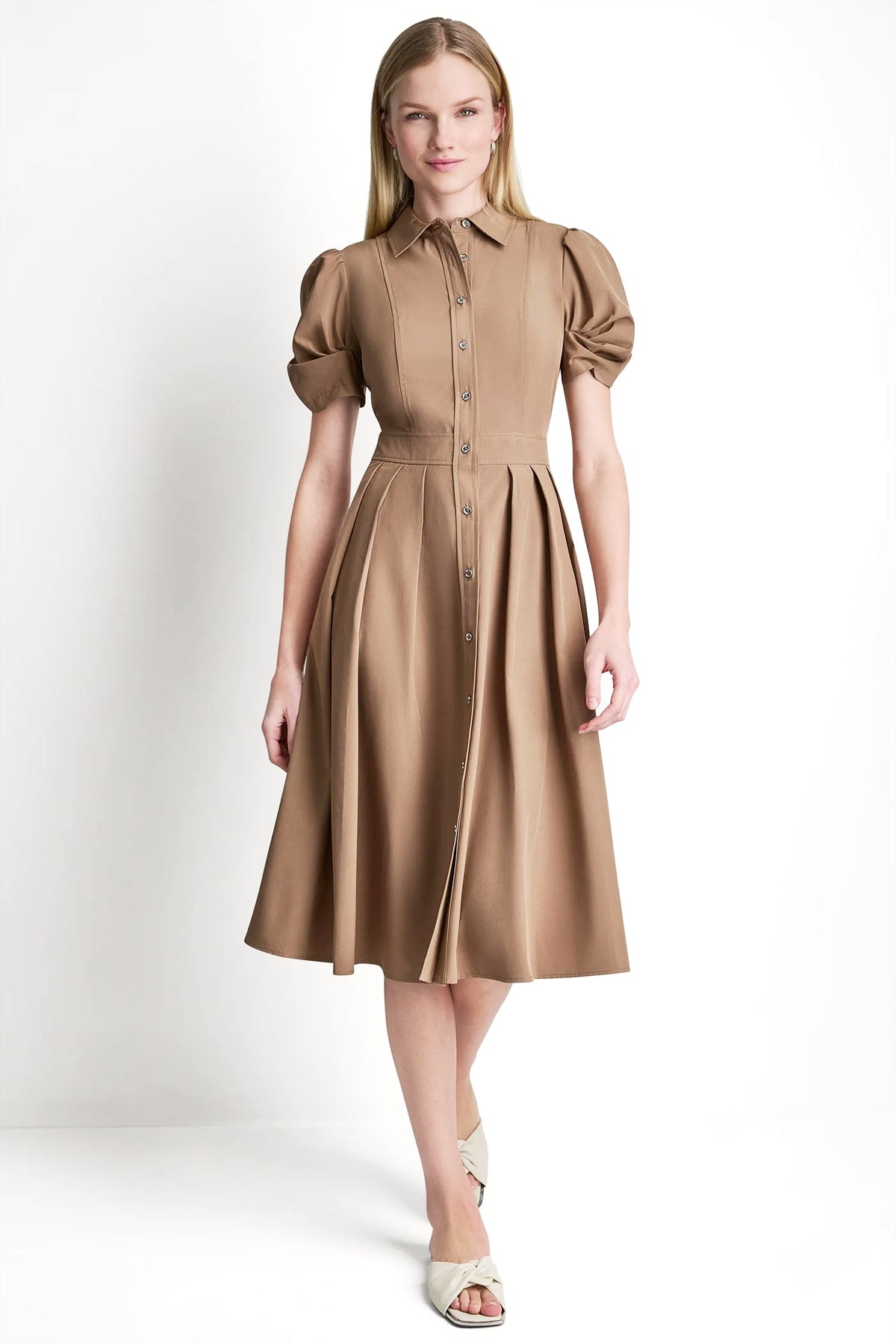 Black DKNY MEMORY TAFFETA MIDI SHIRT DRESS