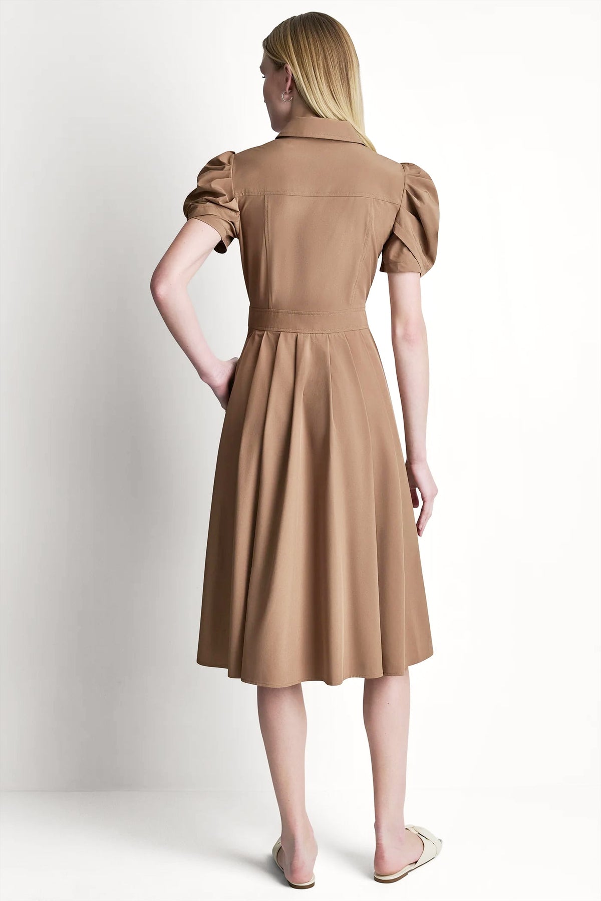 Black DKNY MEMORY TAFFETA MIDI SHIRT DRESS