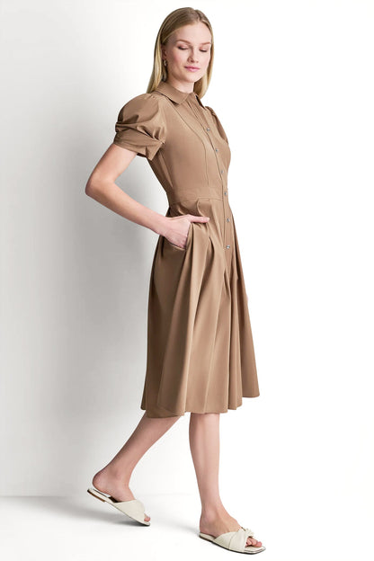 Black DKNY MEMORY TAFFETA MIDI SHIRT DRESS