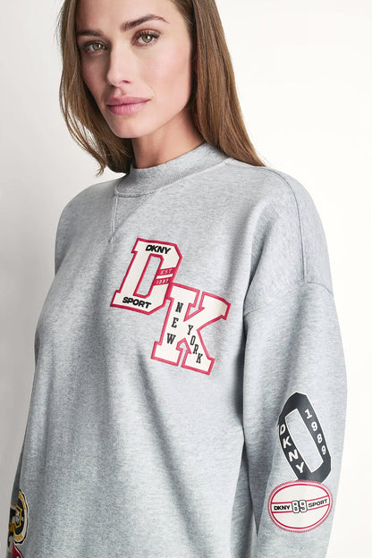 Pearl Grey Heather DKNY CAMPUS PATCH LONG SLEEVE SNEAKER DRESS