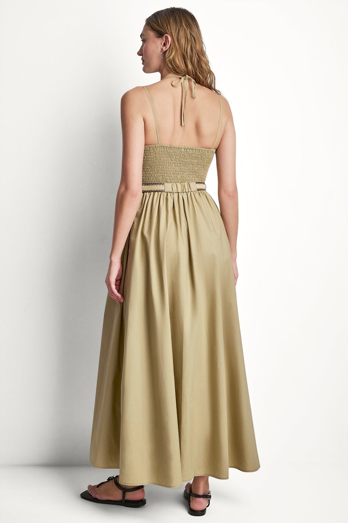 Chestnut DKNY STRAPPY V-NECK MAXI DRESS WITH RAFFIA BELT