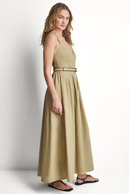 Chestnut DKNY STRAPPY V-NECK MAXI DRESS WITH RAFFIA BELT