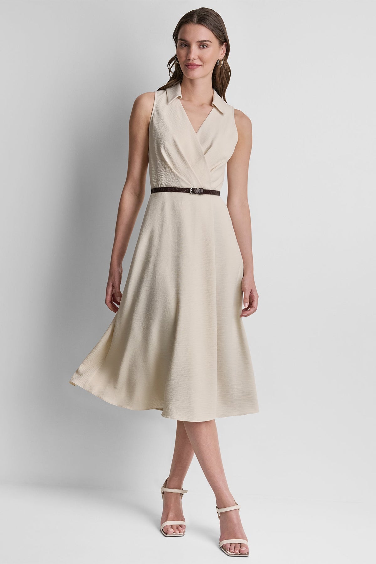 Papyrus DKNY SLEEVELESS WRAP-EFFECT MIDI SHIRT DRESS