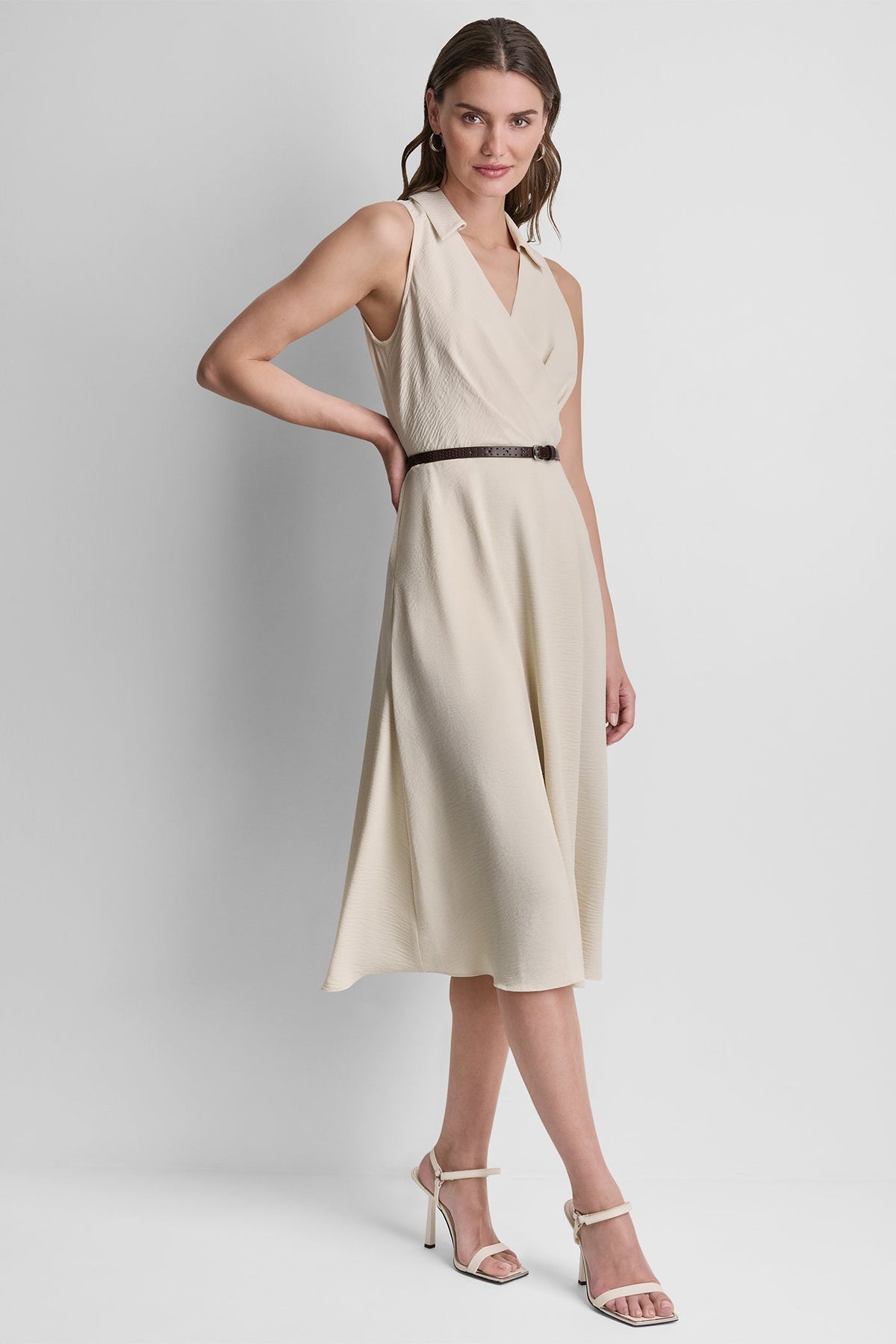 Papyrus DKNY SLEEVELESS WRAP-EFFECT MIDI SHIRT DRESS