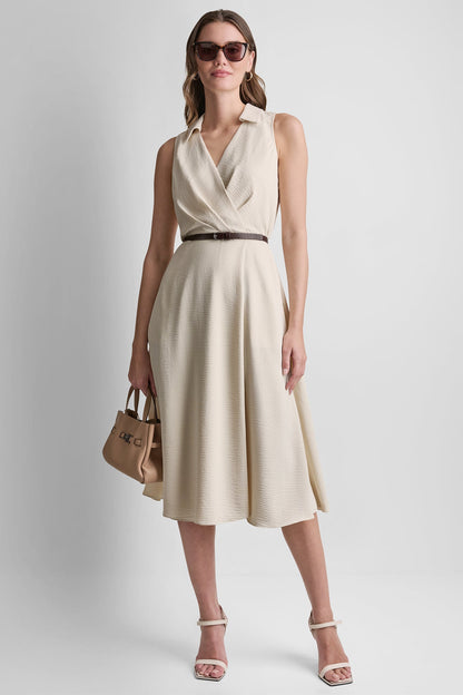 Papyrus DKNY SLEEVELESS WRAP-EFFECT MIDI SHIRT DRESS