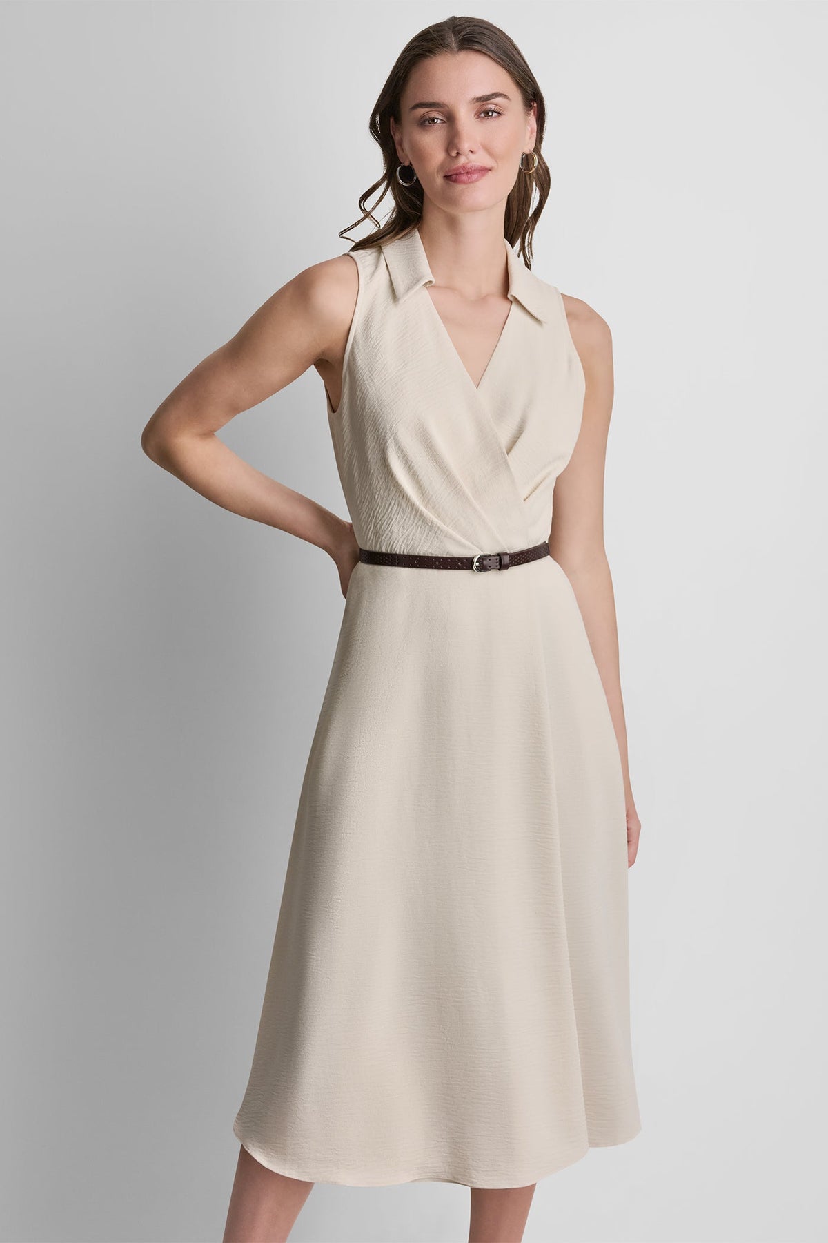 Papyrus DKNY SLEEVELESS WRAP-EFFECT MIDI SHIRT DRESS