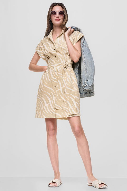 Khaki/Ivory DKNY CAP SLEEVE MINI COMMUTER SHIRT DRESS