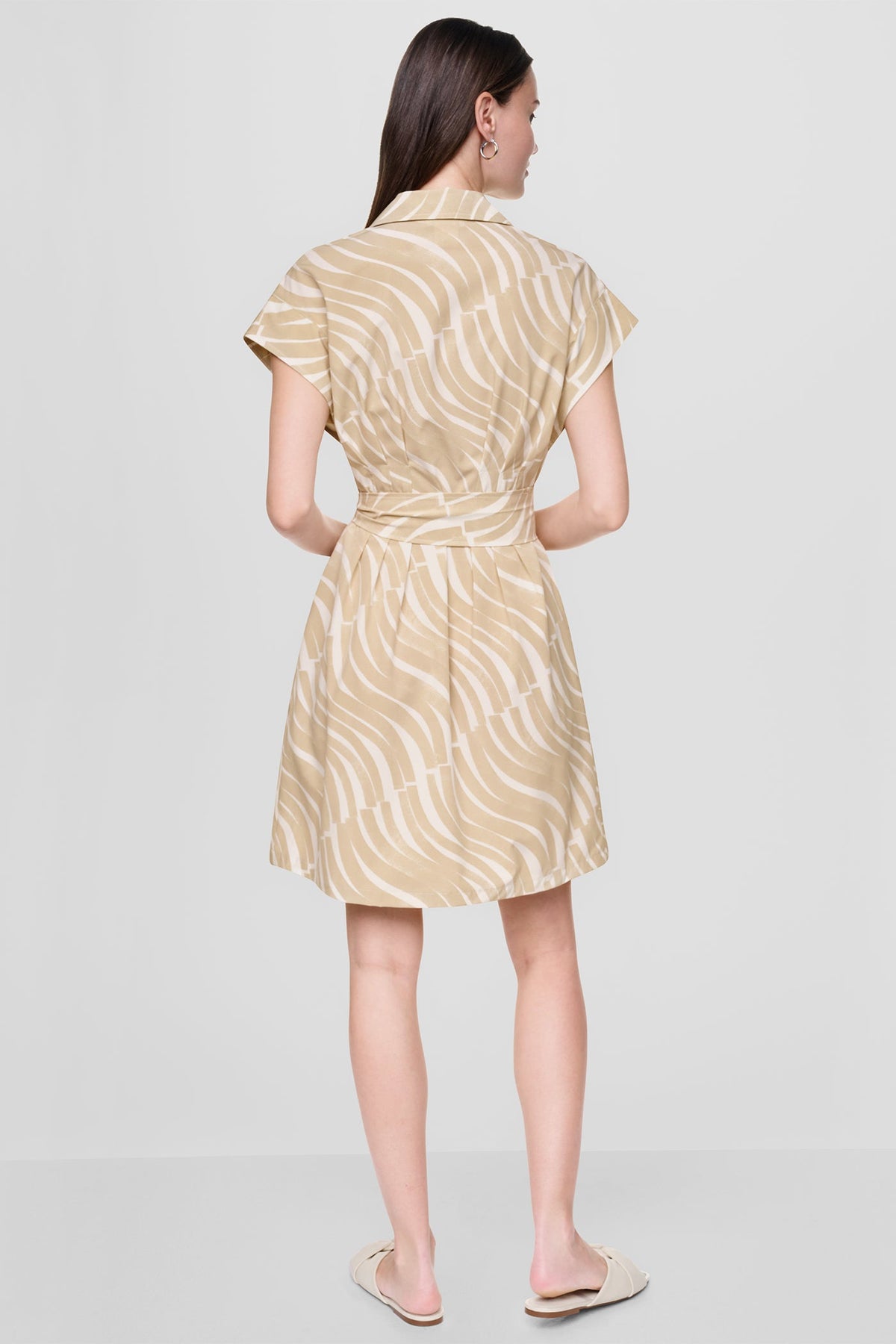 Khaki/Ivory DKNY CAP SLEEVE MINI COMMUTER SHIRT DRESS