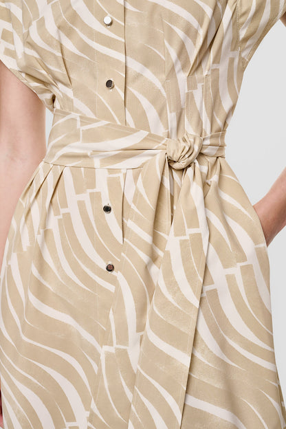 Khaki/Ivory DKNY CAP SLEEVE MINI COMMUTER SHIRT DRESS