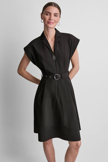 Indigo DKNY CAP SLEEVE ZIP-FRONT SHIRT DRESS