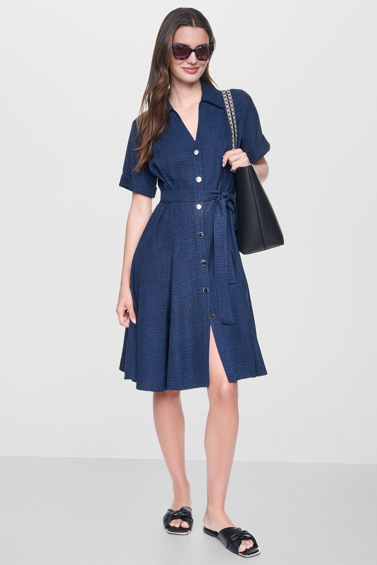 Indigo DKNY MIDI A-LINE SHIRT DRESS