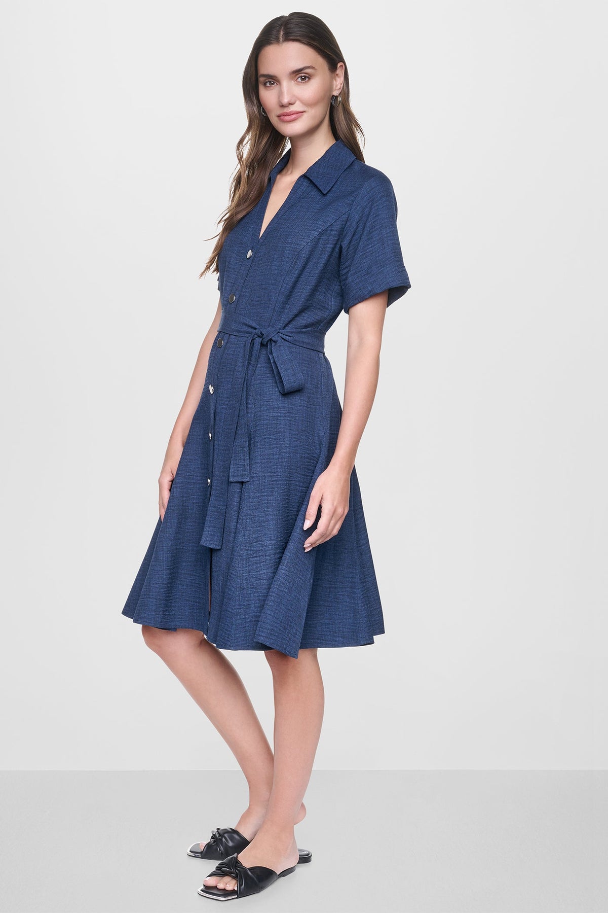 Indigo DKNY MIDI A-LINE SHIRT DRESS