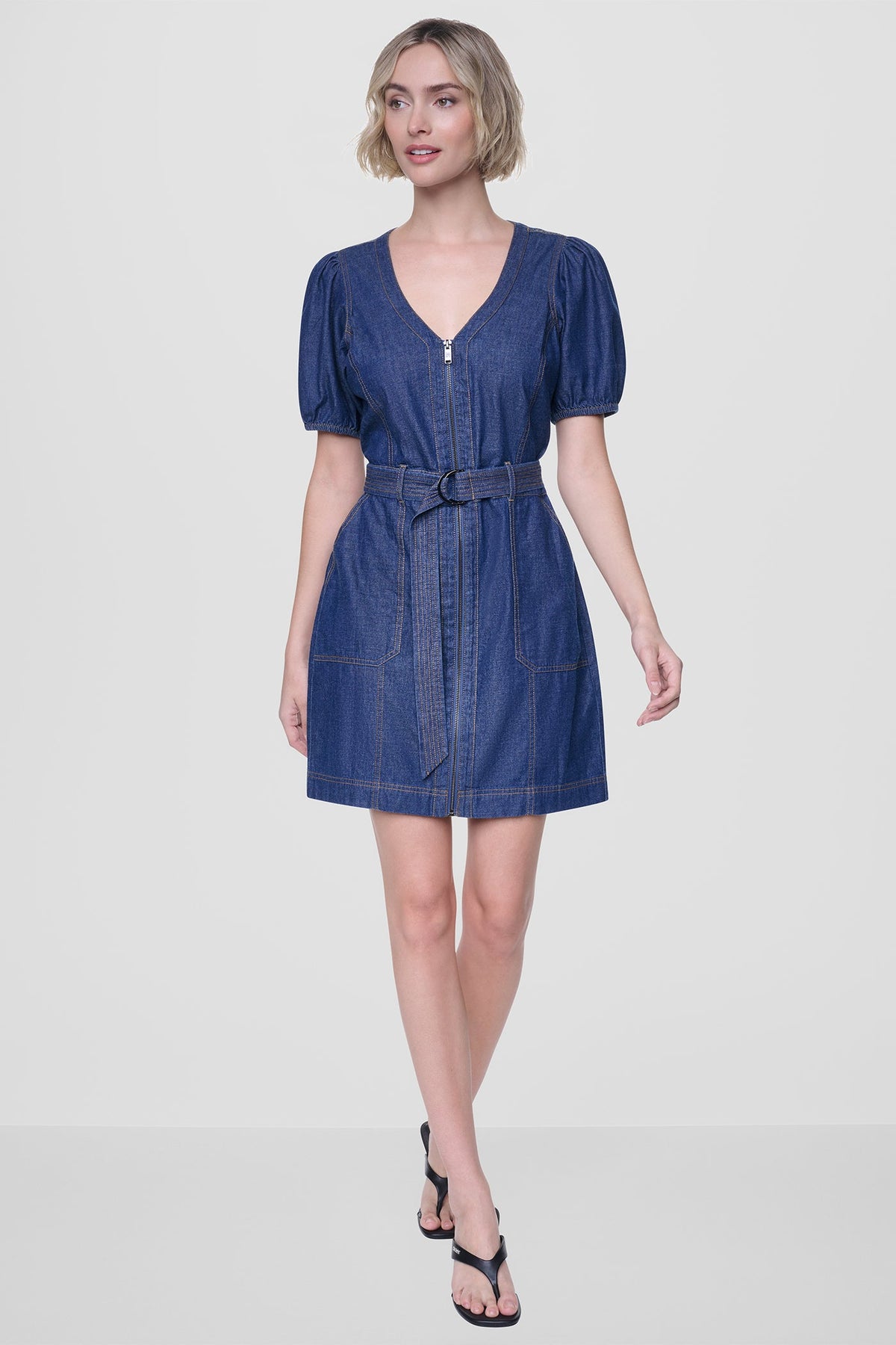 Crosby Wash DKNY PUFF SLEEVE BELTED DENIM DRESS