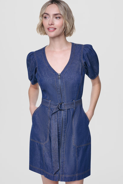 Crosby Wash DKNY PUFF SLEEVE BELTED DENIM DRESS