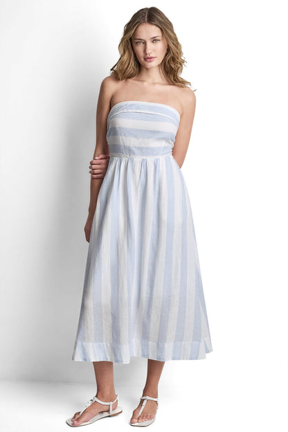 Broadway Stripe Frost Blue DKNY LINEN-BLEND STRAPLESS STRIPE DRESS