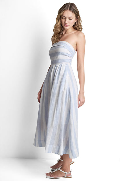 Broadway Stripe Frost Blue DKNY LINEN-BLEND STRAPLESS STRIPE DRESS