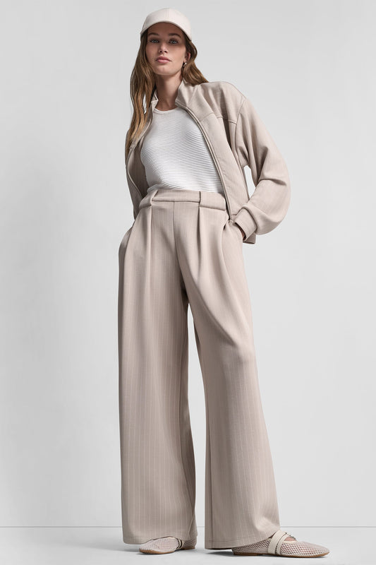 Pebble Pinstripe DKNY PINSTRIPED PLEATED STRAIGHT-LEG PULL-ON PANT
