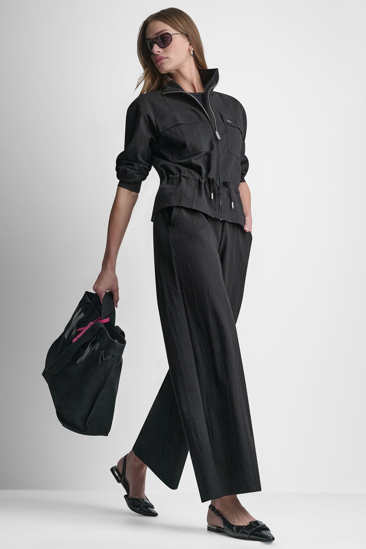 Black DKNY MID-RISE PULL-ON PANT