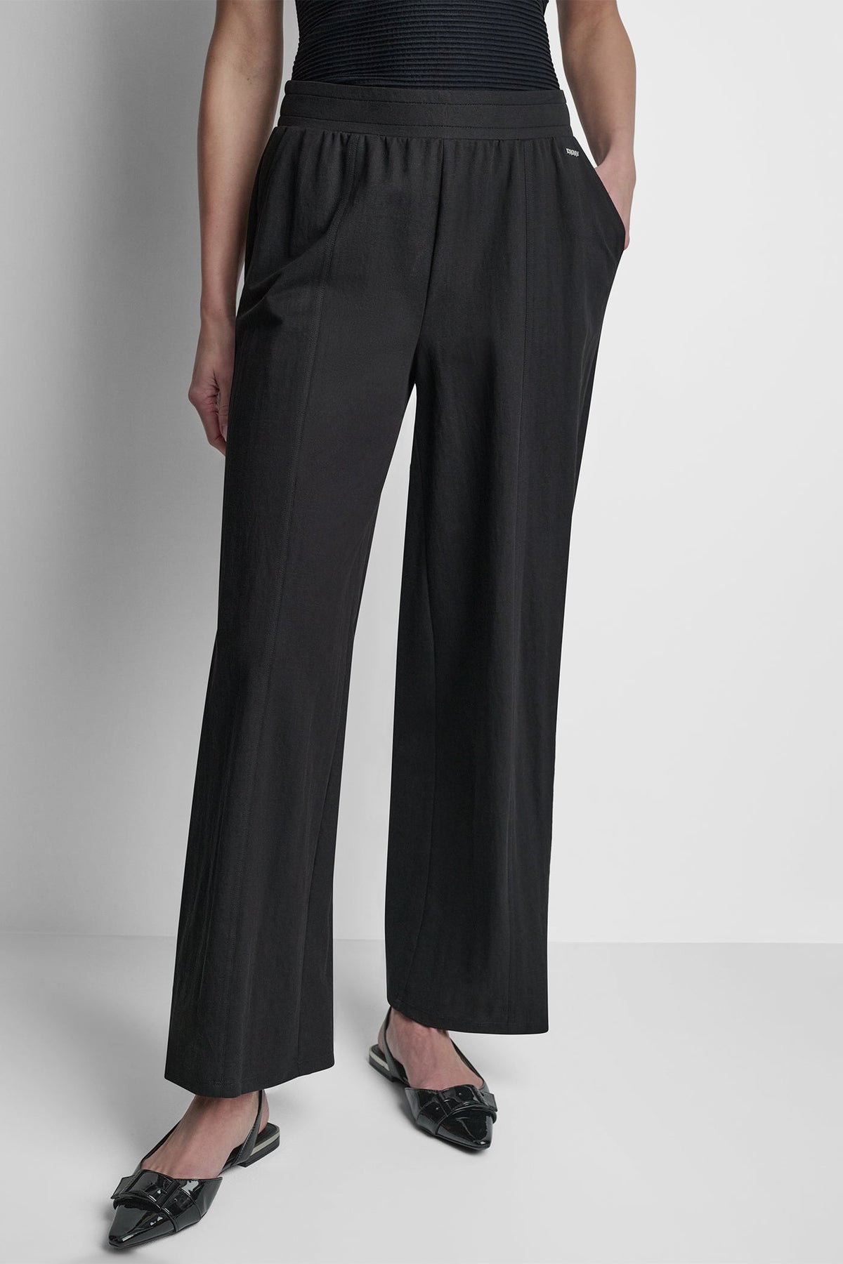 Black DKNY MID-RISE PULL-ON PANT