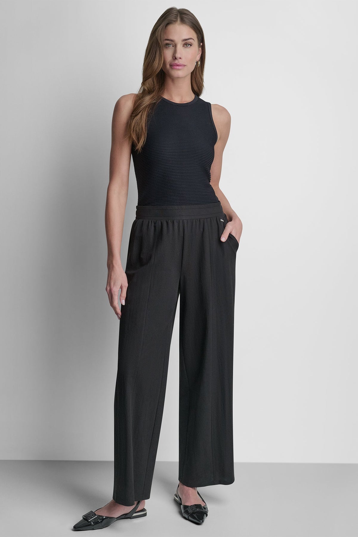 Black DKNY MID-RISE PULL-ON PANT