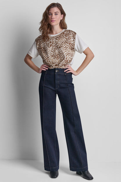 Espresso DKNY HIGH-RISE PINTUCKED WIDE-LEG JEAN