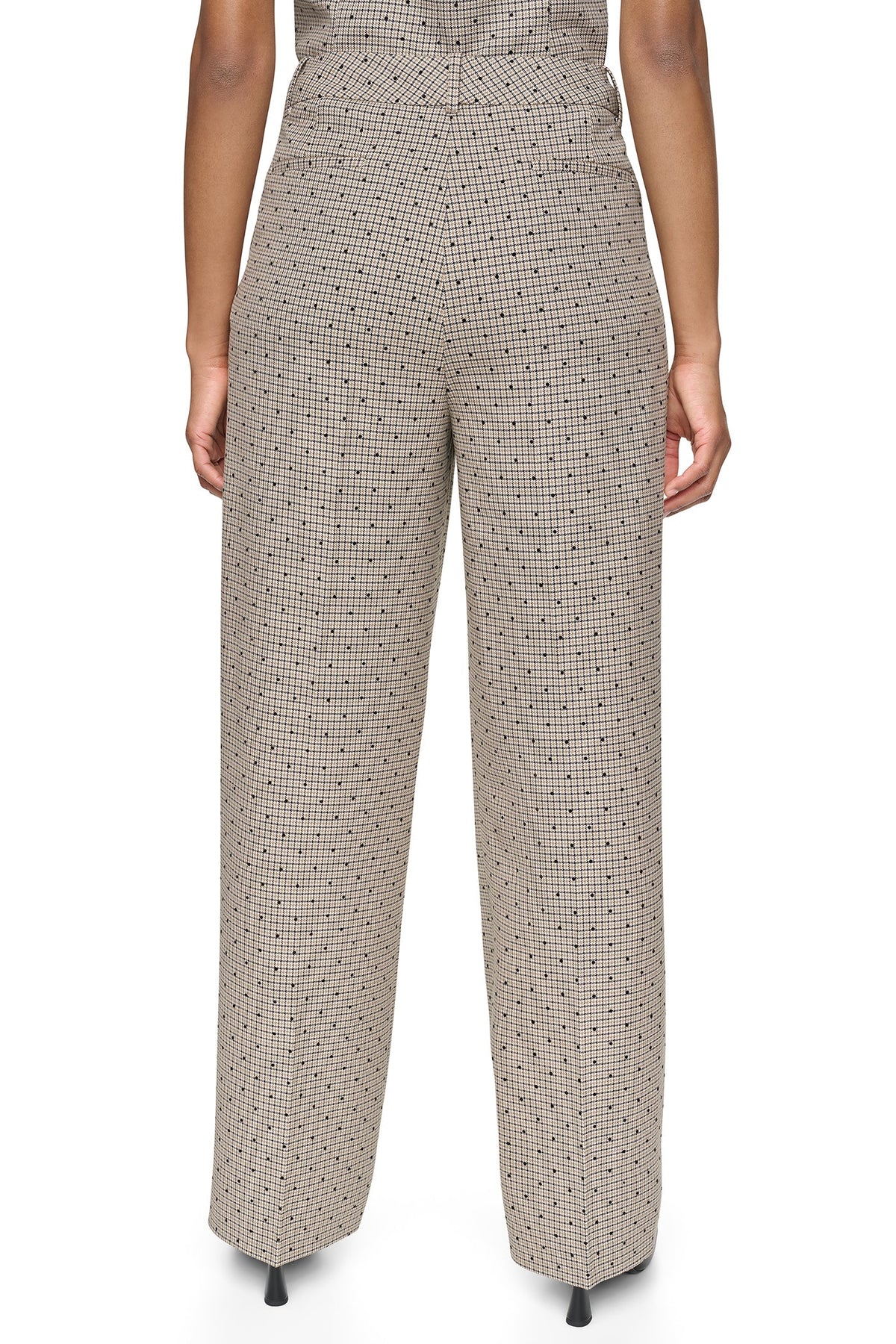 Travertine/Black DKNY HOUNDSTOOTH CHECKERED HIGH-RISE PANT