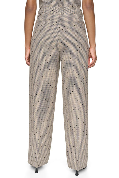 Travertine/Black DKNY HOUNDSTOOTH CHECKERED HIGH-RISE PANT