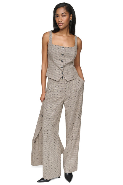 Travertine/Black DKNY HOUNDSTOOTH CHECKERED HIGH-RISE PANT