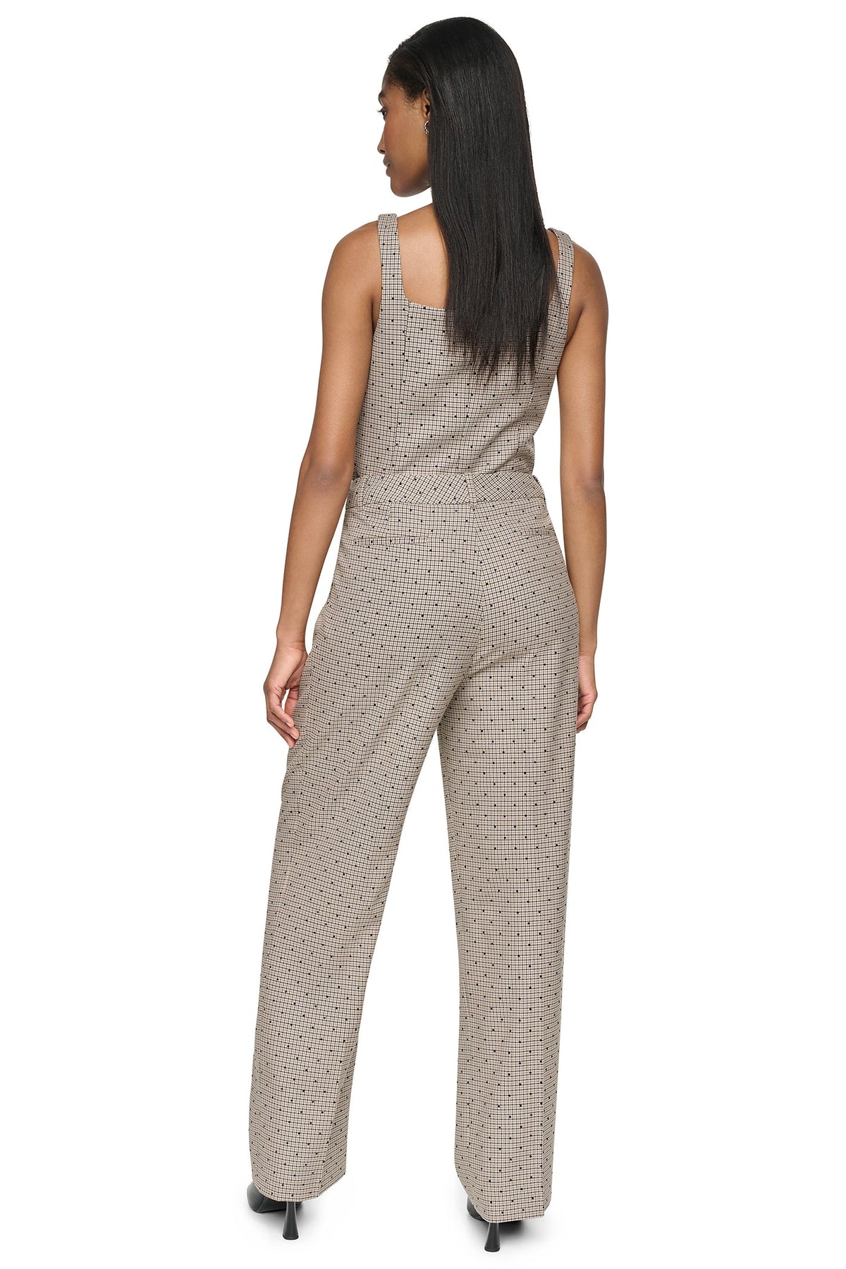 Travertine/Black DKNY HOUNDSTOOTH CHECKERED HIGH-RISE PANT