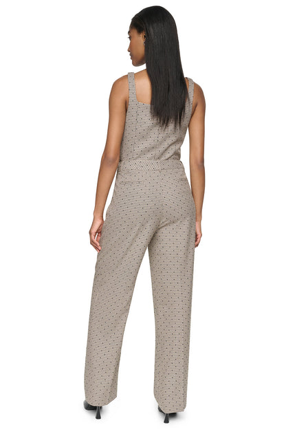 Travertine/Black DKNY HOUNDSTOOTH CHECKERED HIGH-RISE PANT