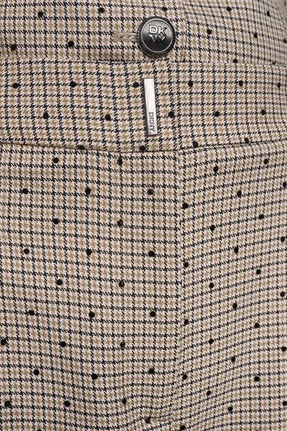 Travertine/Black DKNY HOUNDSTOOTH CHECKERED HIGH-RISE PANT