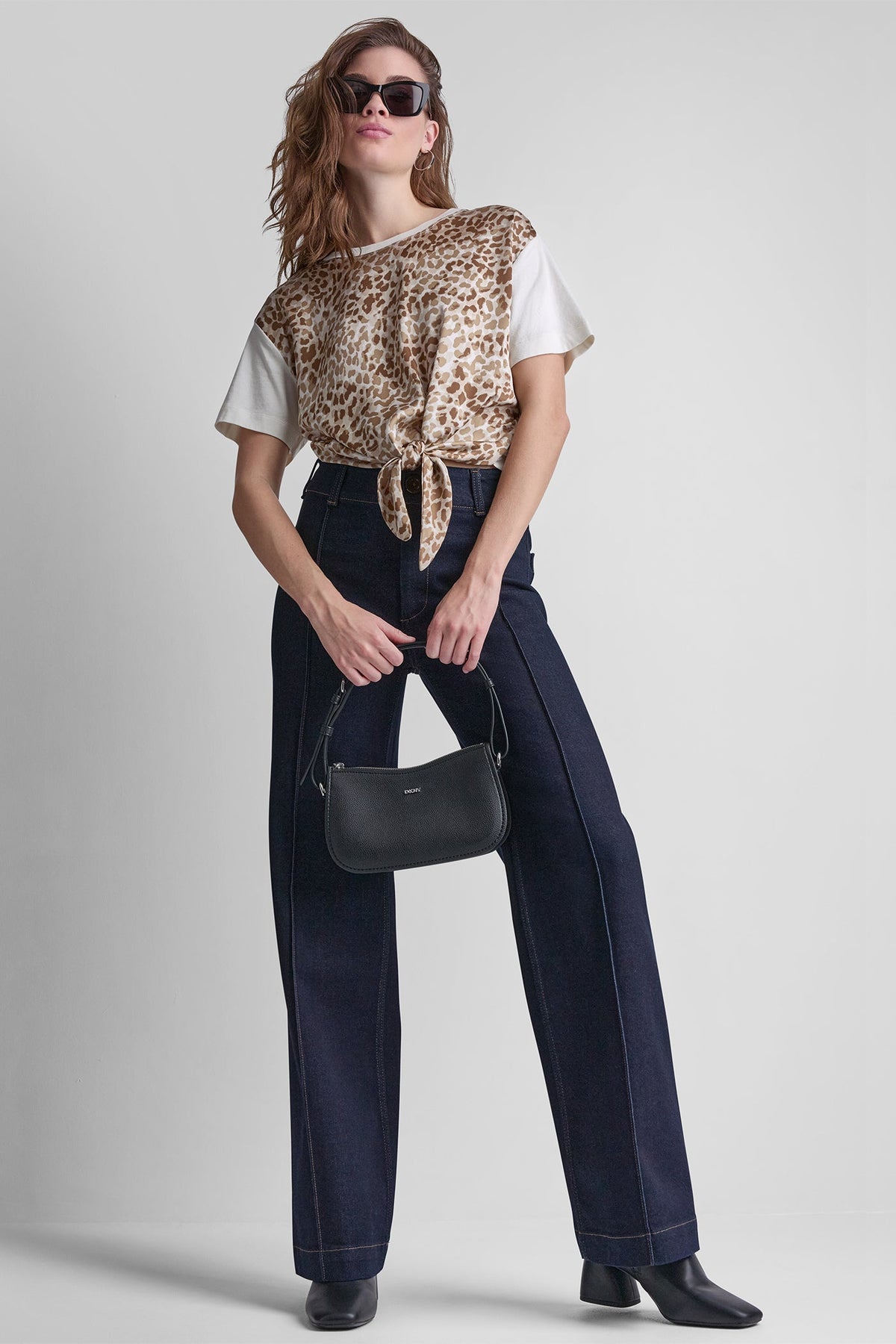 Bankers Ink DKNY HIGH-RISE PINTUCKED WIDE-LEG JEAN