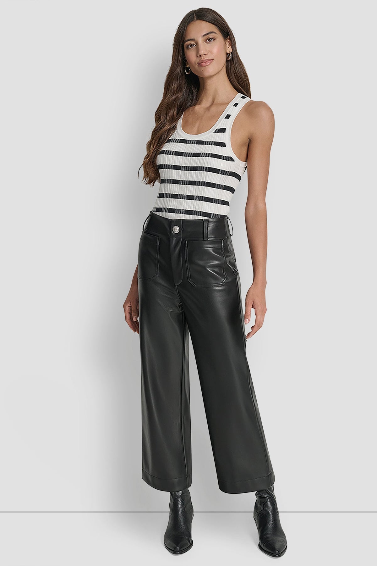 Espresso DKNY HIGH-RISE CROPPED WIDE LEG PANT