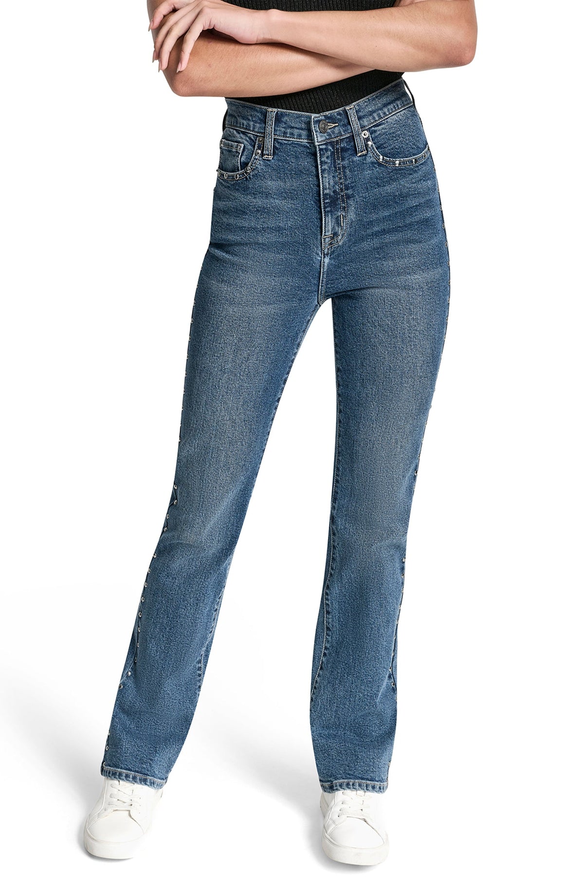 Cobble Hill DKNY HIGH-RISE STUDDED BOOTCUT JEAN
