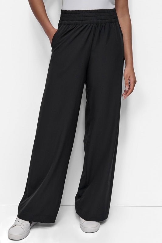 Black DKNY HIGH-RISE WIDE-LEG PANT
