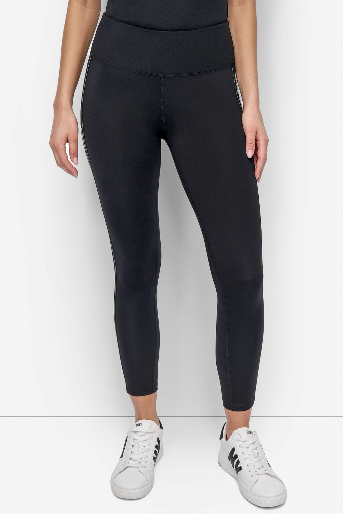 Black/Black DKNY BALANCE COMPRESSION HIGH-WAIST 7/8 TIGHT WITH LOGO