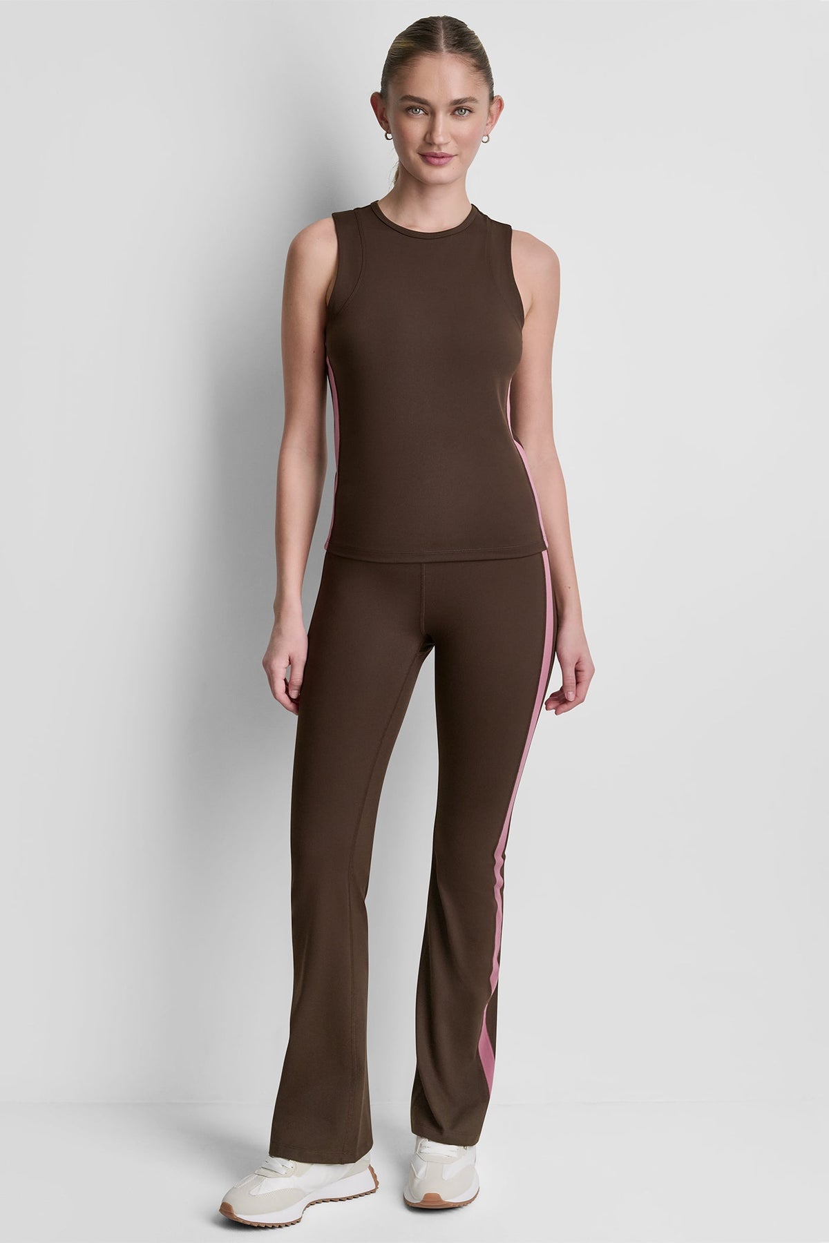 Espresso/Mesa Rose DKNY BALANCE COMPRESSION SIDE STRIPE FLARE LEGGING