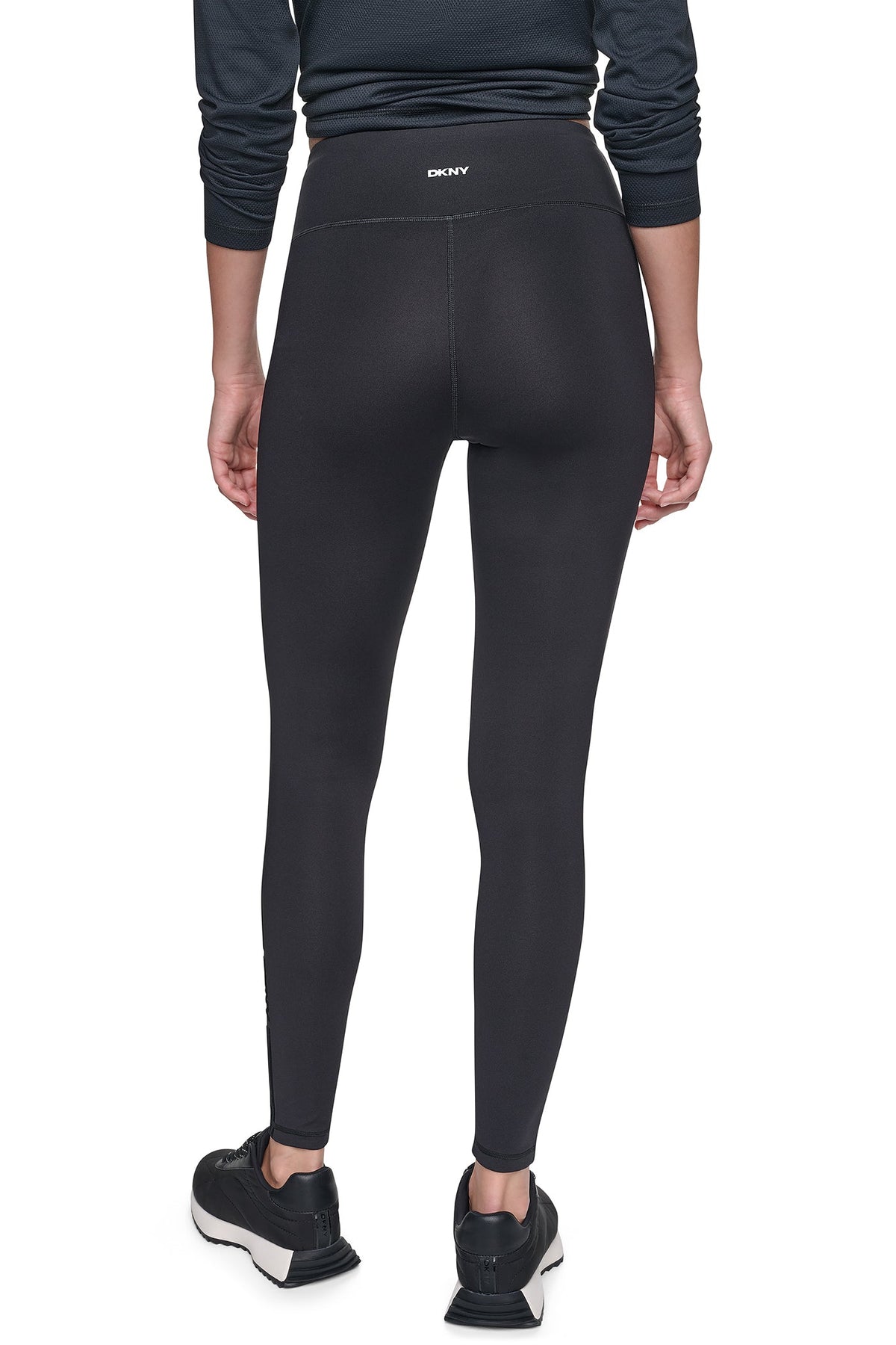 Black DKNY HIGH-RISE FLOCKED STRIPE LOGO 7/8 LENGTH LEGGING