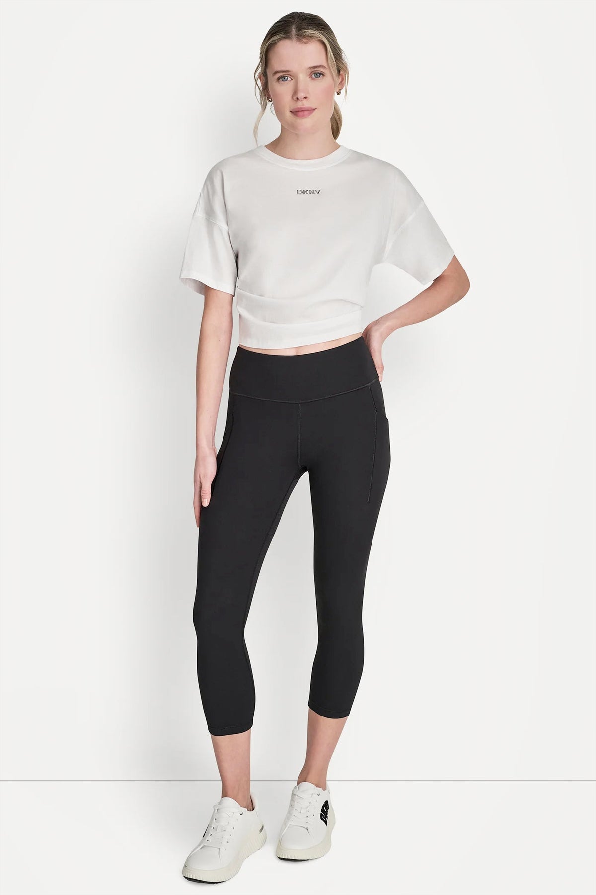 Black DKNY BALANCE COMPRESSION HIGH-WAIST CROPPED LEGGING