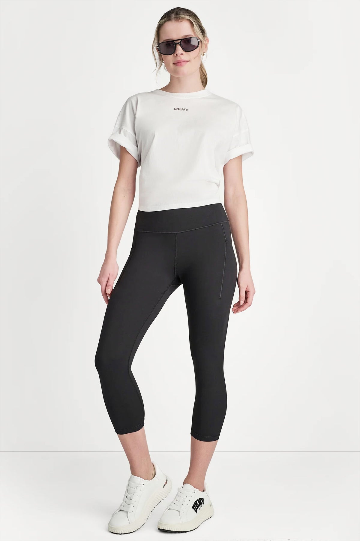 Black DKNY BALANCE COMPRESSION HIGH-WAIST CROPPED LEGGING