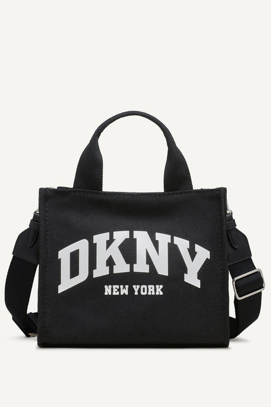 LIGHT CITY KHAKI/ BLACK DKNY HADLEE CANVAS SMALL LOGO TOTE